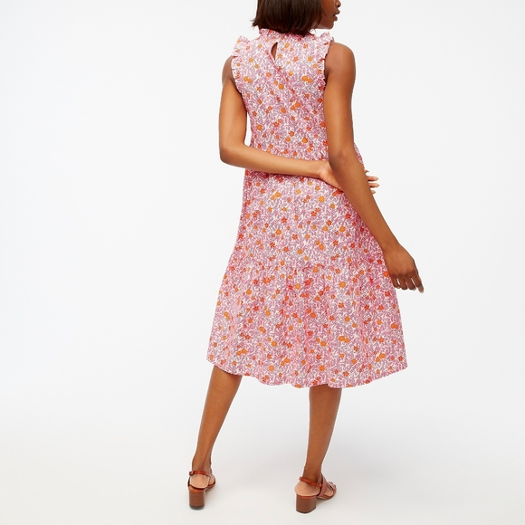J Crew Tiered Ruffle Midi Dress Orange Red Floral - Picture 4 of 11